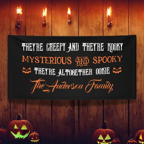 Creepy Kooky Halloween Family Haunted House Black Banner