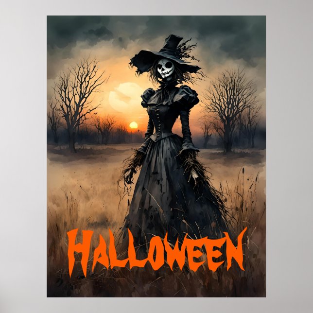 Creepy Lady of the Past Scarecrow Halloween Poster (Front)