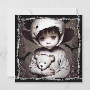 Creepy Little Ethnic Child Big Eyes Halloween Invitation