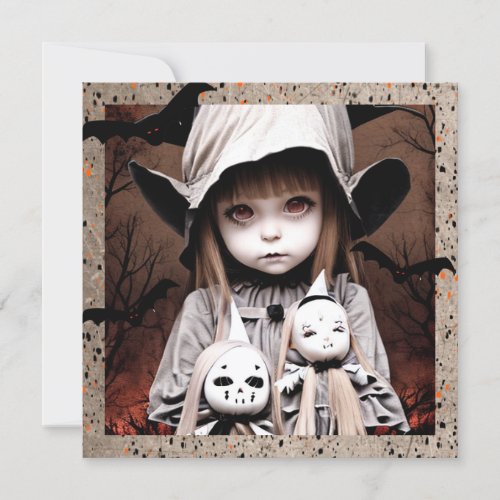 Creepy Little Girl with Big Eyes Halloween   Invitation