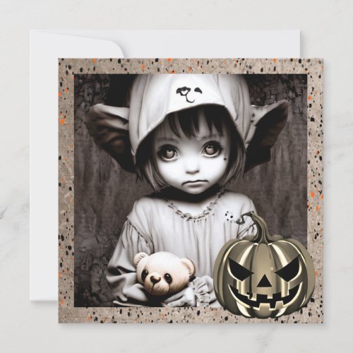 Creepy Little Girl with Big Eyes Halloween Invitation
