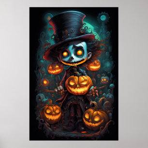 Creepy Man and Pumpkins Halloween Poster