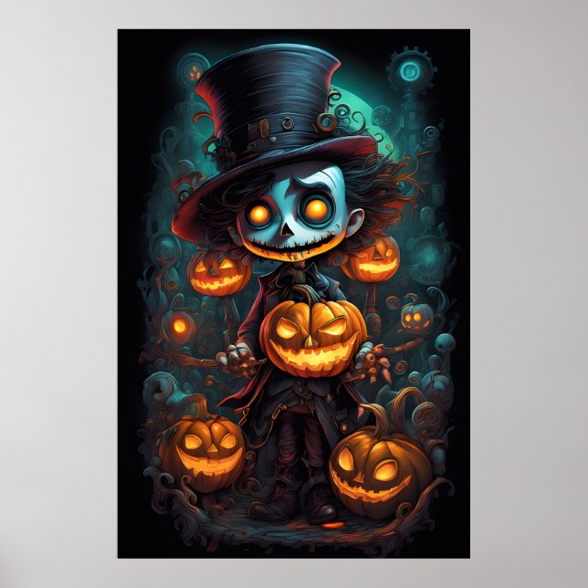 Creepy Man and Pumpkins Halloween Poster (Front)