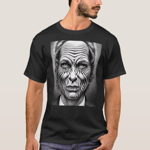 Creepy Man With Zebra Tattoos on His Face Graphic  T_Shirt