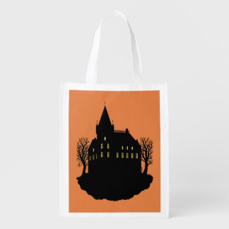 Creepy Mansion in Silhouette Grocery Bag