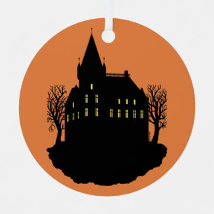 Creepy Mansion in Silhouette Metal Ornament