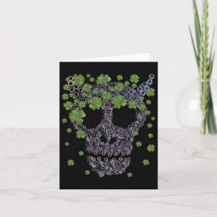 Creepy Mechanical Skull Green Clovers Retro St Pat Card