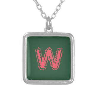 Creepy Monogram Clashing Pink on Green Silver Plated Necklace