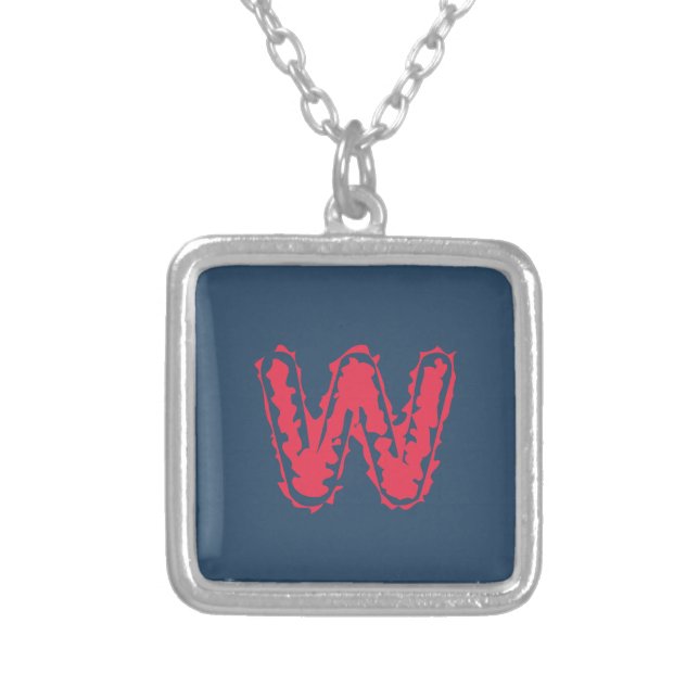 Creepy Monogram Clashing Red on Blue Silver Plated Necklace (Front)