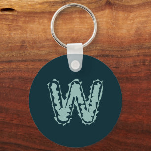 Creepy Monogram Mint Green on Deep Blue Keychain