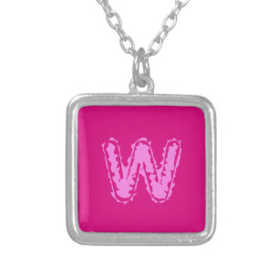 Creepy Monogram Pink on Pink Silver Plated Necklace