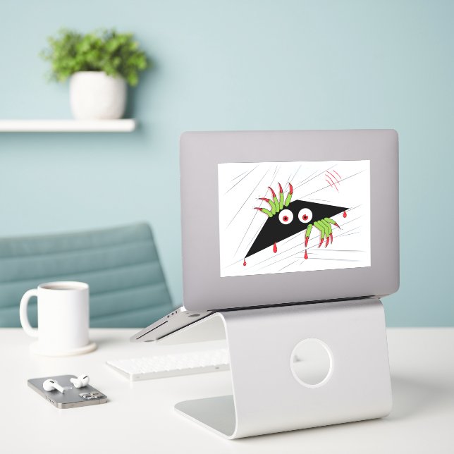 Creepy Monster Halloween Sticker (Laptop On Desk)
