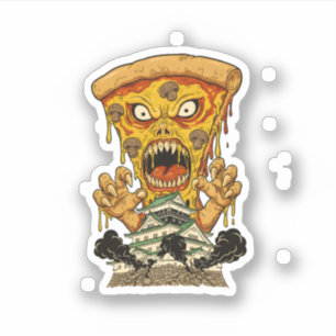 Creepy Monster Pizza Japan Castle Funny Foodie Art Sticker