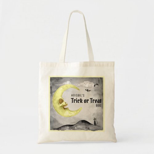 Creepy Moon Spooky Scene Trick or Treat Your Name Tote Bag
