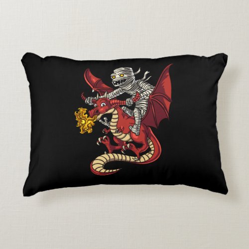 Creepy Mummy Riding Magical Dragon Halloween Accent Pillow