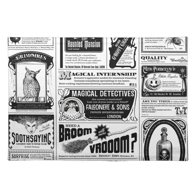creepy newspaper cloth placemat (Front)