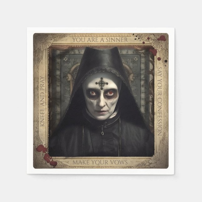 Creepy Nun Gothic Halloween Confession Napkins (Front)