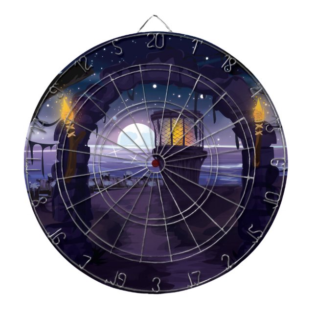 Creepy old Lighthouse Dartboard With Darts (Front)