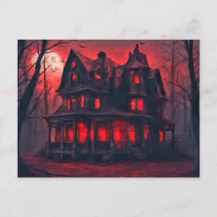 Creepy Old Mansion Happy Halloween Postcard