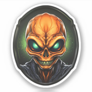 Creepy Orange Alien Face Cartoon Alien Portrait Sticker