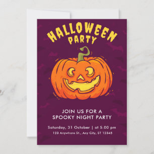 Creepy Orange Pumpkin And Bat Spooky Halloween Invitation