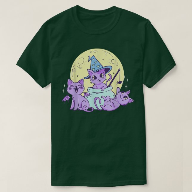 Creepy Pastel Goth Soft Goth Emo Evil Cats With Mo T-Shirt (Design Front)