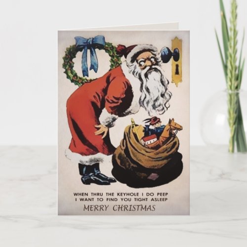 Creepy Peeping Santa Christmas Card