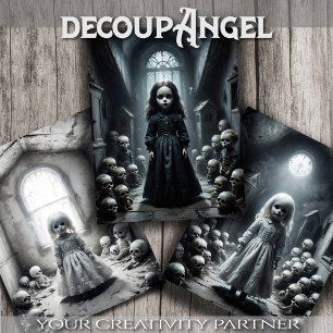 Creepy Phantom Doll Trio - Decoupage -  Wrapping Paper Sheets