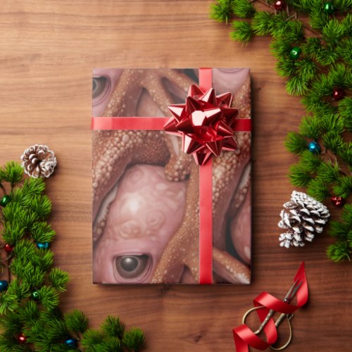 Creepy Pink Alien Octopus Eye and Tentacles Wrapping Paper