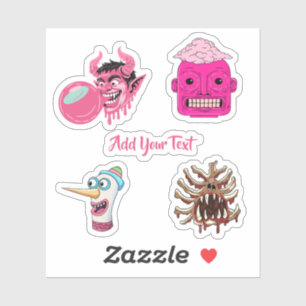 creepy pink cartoon surreal monster graphic design sticker