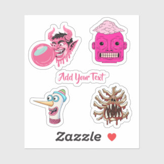 creepy pink cartoon surreal monster graphic design sticker