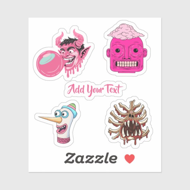 creepy pink cartoon surreal monster graphic design sticker (Sheet)