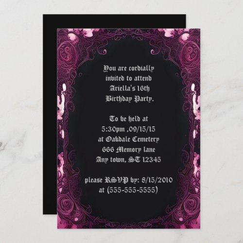 Creepy Pink Framed Black Mirror Sweet 16 Birthday Invitation