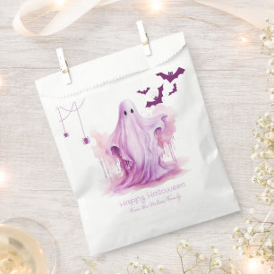 Creepy Pink Ghost Bats Spiders Happy Halloween Favor Bag