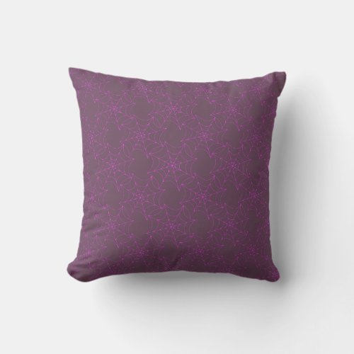 Creepy Pink Spiderweb Pattern Purple Halloween Throw Pillow