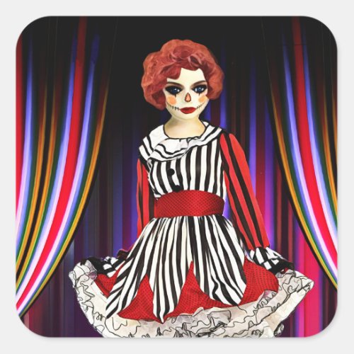 Creepy Pinup Girl Circus Clown Original Art Square Sticker