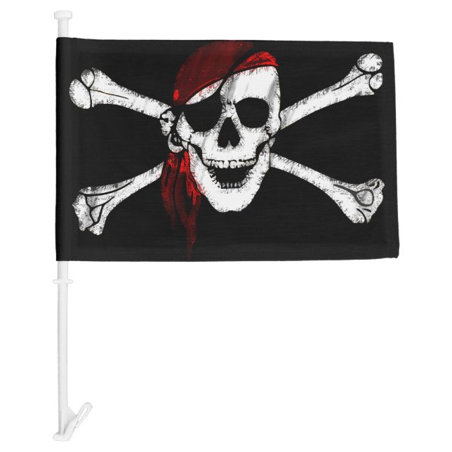 Creepy Pirate Skull and Crossbones Car Flag (Front)