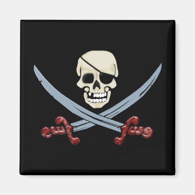 Creepy Pirate Skull & Crossed Cutlasses Magnet (Front)