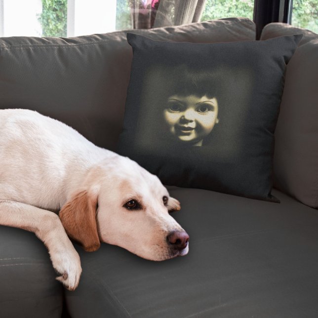 Creepy Porcelain Doll Halloween Home Decor Throw Pillow (Creator Uploaded)