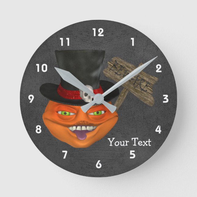 Creepy Pumpkin Face In Top Hat Round Clock (Front)
