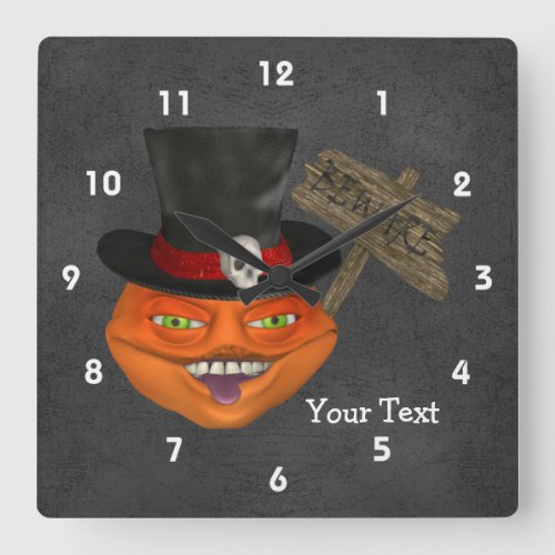 Creepy Pumpkin Face In Top Hat Square Wall Clock