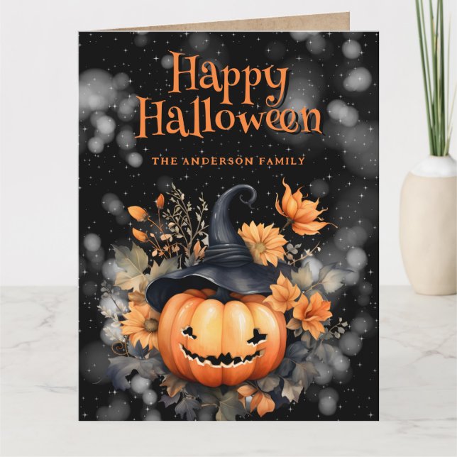 Creepy Pumpkin Ghost Happy Halloween Card (Front)
