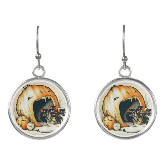 Creepy Pumpkin Halloween Drop Earrings (Front)