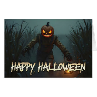 Creepy Pumpkin Head Halloween Scene Card