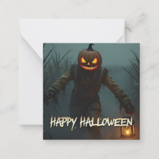 Creepy Pumpkin Head Halloween Scene Note Card