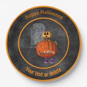 Creepy Pumpkin Man Personalized Halloween Party Paper Plates