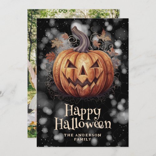 Creepy Pumpkin Photo Happy Halloween Card