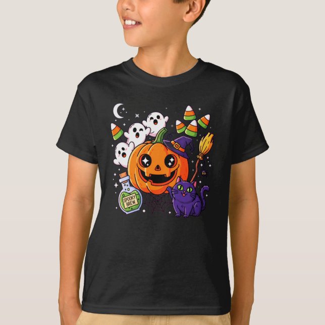 Creepy Pumpkin & Spider Fall Design – Cozy Spooky  T-Shirt (Front)