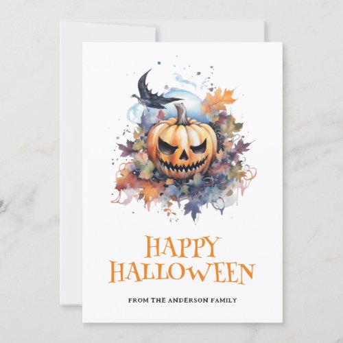 Creepy Pumpkin Typography Happy Halloween Holiday Card