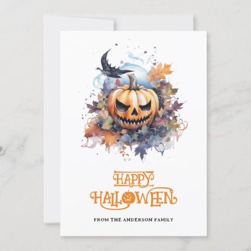 Creepy Pumpkin Typography Happy Halloween Holiday Card